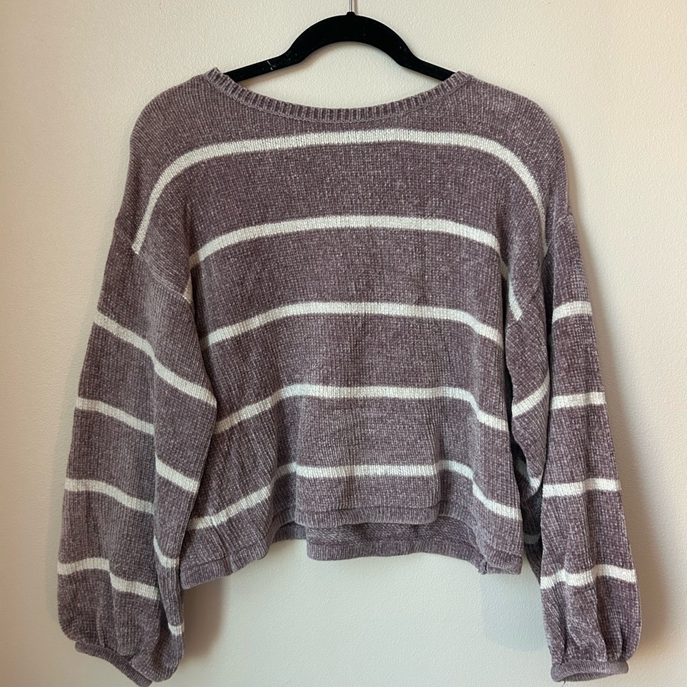 American Eagle Women’s S Purple and White Striped Sweater